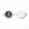 Alloy Enamel Links Connectors, with Crystal Rhinestones, Flat Round with Letter, Silver Color Plated, Letter.S, 22x16x2mm, Hole: 1.8mm