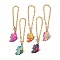 Butterfly Printed Alloy Cup Pendant Decorations, with Lobster Claw Clasps and Brass Cable Chains, Mixed Color, 140mm