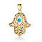 Brass Micro Pave Cubic Zirconia Pendants, Hamsa Hand with Evil Eye Charms, Real 18K Gold Plated, 24x20x3.8mm