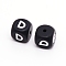 Silicone Beads, Cube with Letter.D, Black, 12x12x12mm, Hole: 2mm