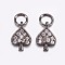 Brass Micro Pave Cubic Zirconia Charms, Heart, Gunmetal, 10.5x7x1mm, Hole: 3mm