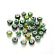 Handmade Lampwork European Beads, Large Hole Rondelle Beads, with Platinum Tone Brass Double Cores, Mix Pattern, Green, 14~16x9~10mm, Hole: 5mm