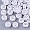 Plating Acrylic Beads, Silver Metal Enlaced, Horizontal Hole, Flat Round with Letter, White, Letter.G, 7x4mm, Hole: 1.2mm