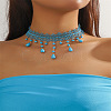 Gothic Style Spider Web Lace Alloy with Glass Teardrop Tassel Choker Necklaces for Women FS-WG111EC-03-1