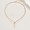 Stainless Steel Crystal Rhinestone Cross Pendant Double Layer Necklaces for Women BW9176-1