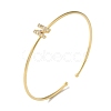 Rack Plating Brass Micro Pave Clear Cubic Zirconia Letter Open Cuff Bangles BJEW-A018-01G-N-1