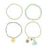 4Pcs 4 Style Evil Eye Valentine's Theme Alloy Enamel & Polycotton(Polyester Cotton) Tassel Charm Bracelets Set BJEW-JB09618-01-3