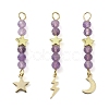 3Pcs 3 Styles Natural Amethyst Faceted Round Beaded Pendants PALLOY-JF03604-04-2
