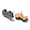Printing Wood Stud Earrings for Women EJEW-B028-06-2