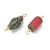 Handmade Brass Dyed Synthetic Coral and Turquoise Connector Charm PALLOY-JF05618-3