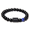 12 Constellations Protetion Natural Lapis Lazuli & Black ObsidianRound Beads Stretch Bracelets for Men Women WG083ED-07-1