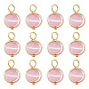 12Pcs Brass & Glass Imitation Cat Eye Round Charms PALLOY-TAC0237-04-2
