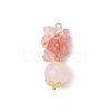 Cherry Quartz Glass Chip Natural Rose Quartz Round Pendants PALLOY-JF04288-03-1