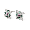 Rhombus Brass Micro Pave Cubic Zirconia Stud Earrings EJEW-L306-02P-4