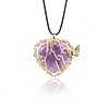 Natural Amethyst Metal Wire Wrapped Heart Pendants PW-WG13885-05-1