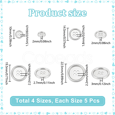 20Pcs 4 Styles 4-Hole Zinc Alloy Buttons BUTT-NB0002-12P-1