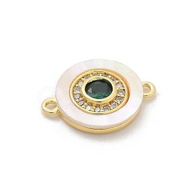 Brass Micro Pave Clear Cubic Zirconia & Shell Connector Charms KK-M303-03G-02-1