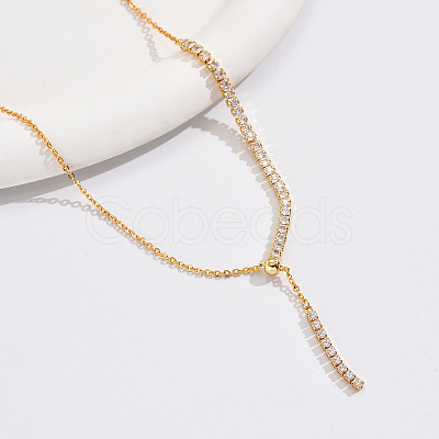 Brass Micro Pave Clear Cubic Zirconia Y-shaped Necklaces for Women DA0945-1