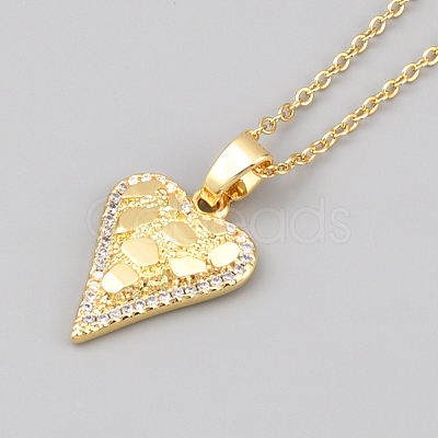 Valentine's Day Brass Textured Heart Pendant Cable Chain Necklaces for Women NJEW-WH0020-86A-1