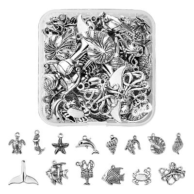 60Pcs 14 Style Tibetan Style Alloy Pendants TIBEP-FS0001-05AS-1