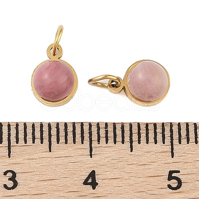 Ion Plating(IP) Natural Rhodonite Half Round Charms with Jump Ring STAS-A097-05G-03-1