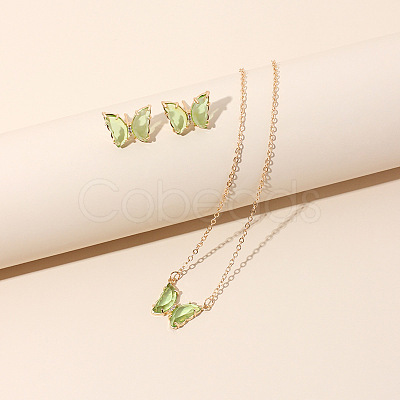 Butterfly Acrylic Rhinestone with Iron Pendant Necklaces & Stud Earrings Sets for Women WGFFCAF-07-1
