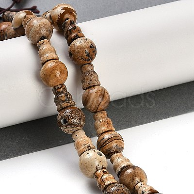 Natural Picture Jasper 3-Hole Guru Beads Strands G-H064-E06-01-1