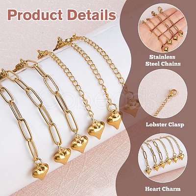8Pcs 2 Styles Heart 304 Stainless Steel End with Chains FIND-HS00004-1
