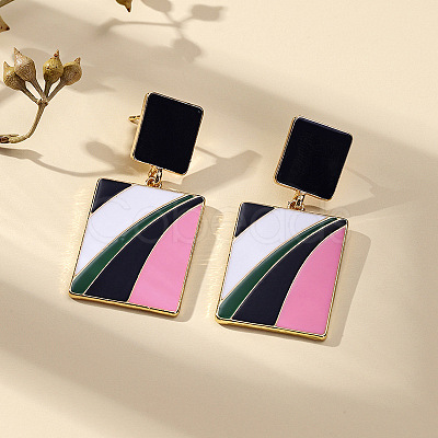 Rectangle Alloy Enamel Dangle Stud Earrings FS-WG25040-01-1