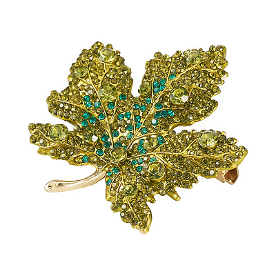 Autumn Maple Leaf Light Gold Alloy Rhinestone Brooch Pins JEWB-TADJ0001-01B-1