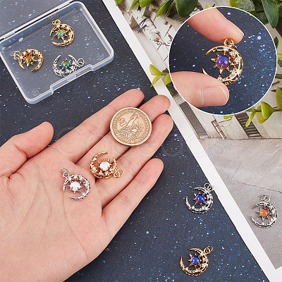 8Pcs 8 Colors Brass Micro Pave Clear Cubic Zirconia Glass Pendants KK-BBC0003-79-1