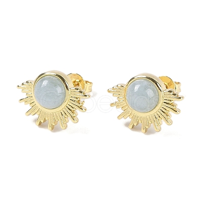 Natural Aquamarine Stud Earrings EJEW-K288-01G-01-1
