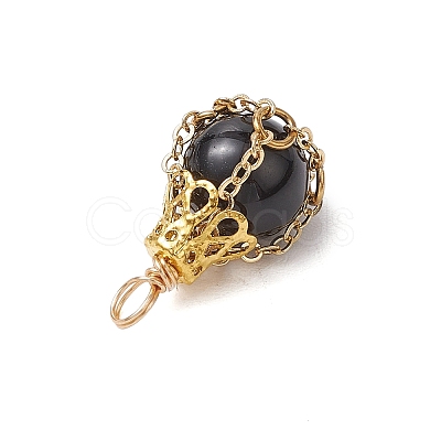 Natural Black Stone Pendants PALLOY-JF03396-03-1