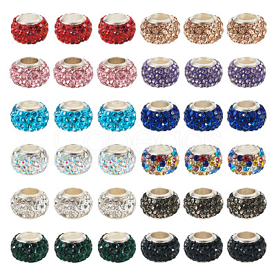 36Pcs 12 Colors Alloy Clay Pave Rhinestone European Beads ALRI-TA0001-30-1