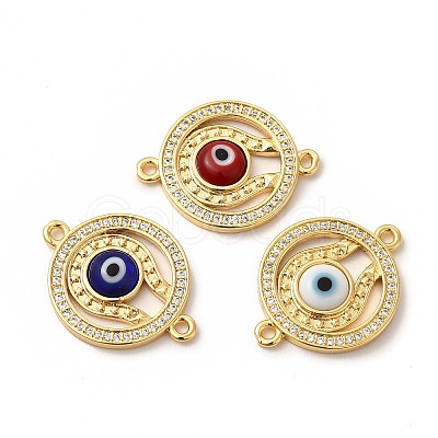 Rack Plating Real 18K Gold Plated Brass Micro Pave Clear Cubic Zirconia Connector Charms ZIRC-L102-03G-1