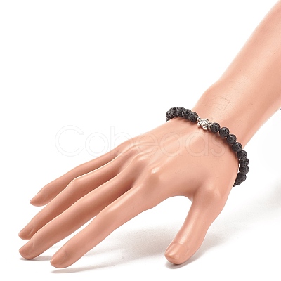 Natural Lava Rock & Alloy Beaded Stretch Bracelet BJEW-JB08309-1