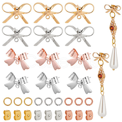24Pcs 4 Style Bowknot Brass Stud Earring Findings DIY-DR0001-30-1