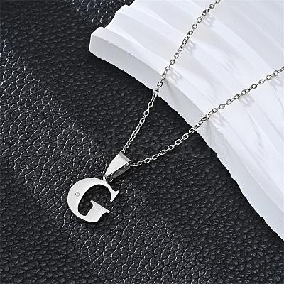 201 Stainless Steel Crystal Rhinestone Initial Pendant Necklaces FS-WG28760-13-1