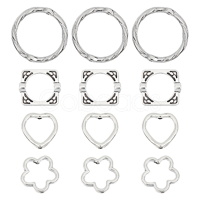 200Pcs 4 Style S Tibetan Style Alloy Bead Frames TIBEB-SC0001-20-1