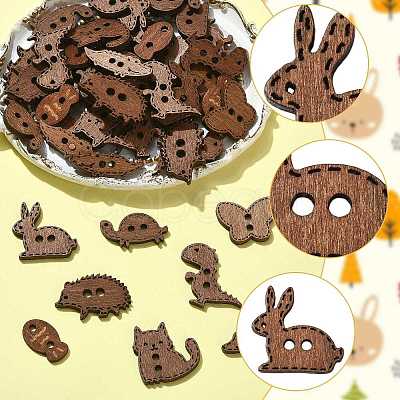 100Pcs 8 Styles 2-Hole Wood Buttons BUTT-FS0001-01A-1