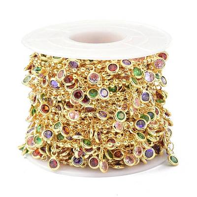 Brass & Cubic Zirconia Beaded Chain CHC-D029-29G-1