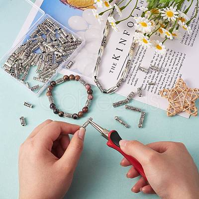 150Pcs 15 Style Tibetan Style Alloy Tube Beads FIND-SZ0001-16-RS-1