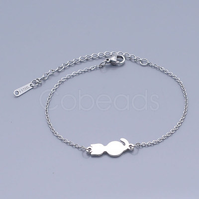 Tarnish Resistant 201 Stainless Steel Kitten Link Bracelets BJEW-T011-JN473-1-1