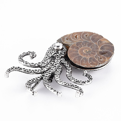 Octopus Shape Natural Conch Shell Fossil Brooch Pin G-N333-013-RS-1