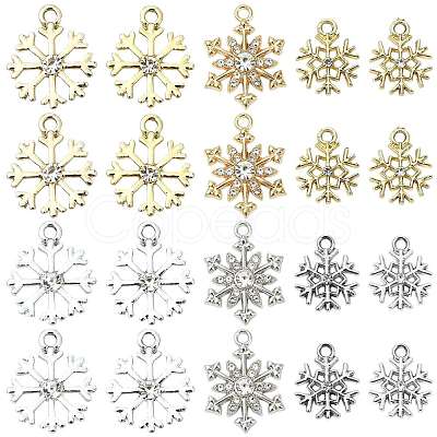 20Pcs 10 Styles Alloy Pave Clear Cubic Zirconia Pendants FIND-FS0005-18-1
