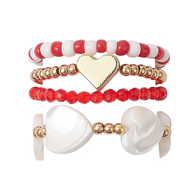 Transparent Glass Beads with Brass Beads and Natural Trochid Shell/Trochus Shell Beads and Glass Seed Beads Rings RJEW-TA00188-1