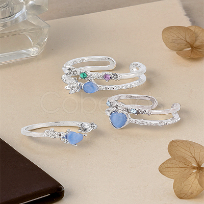 3Pcs Alloy Rhinestone Cuff Rings Sets RJEW-LP0003-61-1