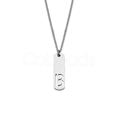 304 Stainless Steel Rectangle with Laser Cut Initial Pendant Necklaces FS-WG71FEF-06-1