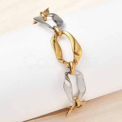 Two Tone 304 Stainless Steel Twisted Cable Chain Bracelets for Women BJEW-A169-08GP-1
