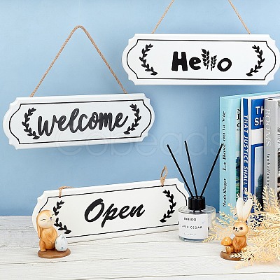 Closed & Open Sign Natural Wood Door Hanging Decoration for Front Door Decoration HJEW-CN0001-02-1